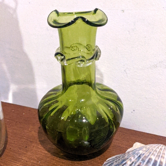 Other - Olive green glass fancy small vase